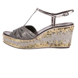Tory Burch Declan Sandal, Pewter withGold Sequins